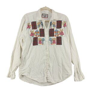 ENVIE D'AILLEURS Embroidered Applique Button Up Shirt White Casual LARGE(12-14)